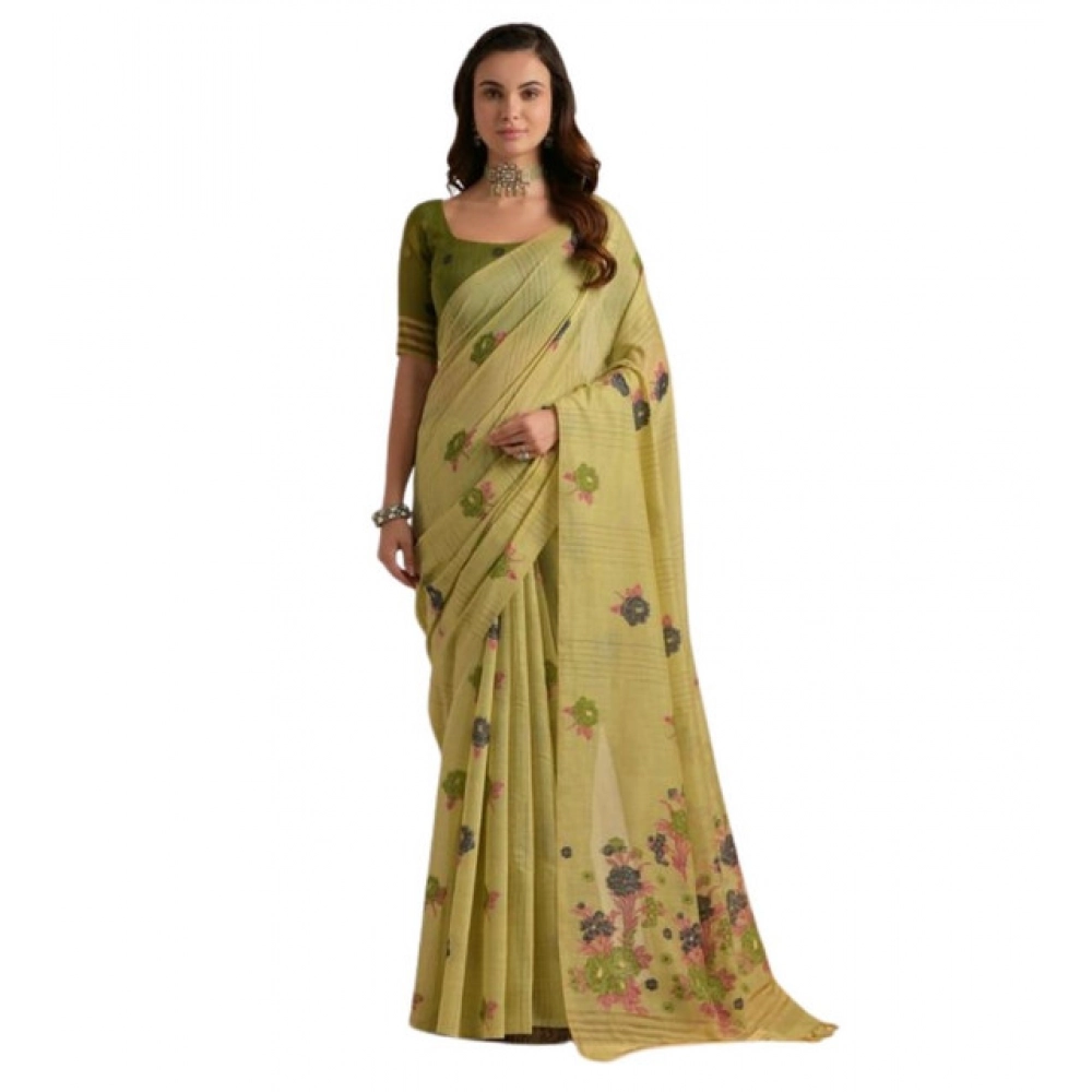 Women's Blended_Cotton Floral Motifs And Woven Buttas Saree With Unstitched Blouse 5.5Mtr (Light_Green) Women's Blended_Cotton Floral Motifs And Woven Buttas Saree With Unstitched Blouse 5.5Mtr (Light_Green)