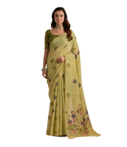 Women's Blended_Cotton Floral Motifs And Woven Buttas Saree With Unstitched Blouse 5.5Mtr (Light_Green) Women's Blended_Cotton Floral Motifs And Woven Buttas Saree With Unstitched Blouse 5.5Mtr (Light_Green)