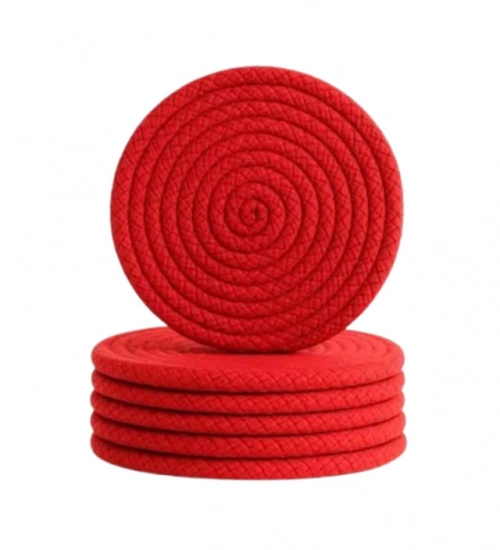 Cotton 6 Pcs Set Tea Coaster 6 Pcs Set (Red)