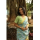 Women's Linen Printed Saree With Unstitched Blouse 5.5Mtr (Blue)