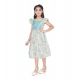 Girl's Popcorn Printed Short Sleeve Squre Neck Dress (Sky Blue)