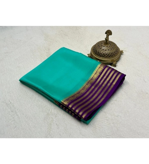 Women's Crepe Chit Pallu Solid Saree With Unstitched Blouse 5.5Mtr (Sky Blue)