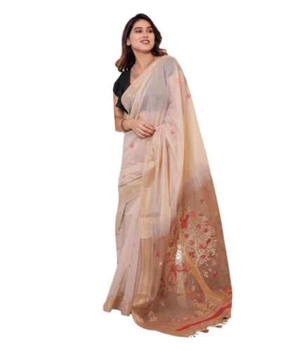 Women's Blended_Cotton Woven_Motifs Saree With Unstitched Blouse 5.5Mtr (Light_Beige) Women's Blended_Cotton Woven_Motifs Saree With Unstitched Blouse 5.5Mtr (Light_Beige)