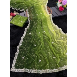 Women's Digital Printed  Georgette Saree With Unstitched Blouse (Green, 5-6 Mtrs)