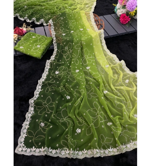 Women's Digital Printed  Georgette Saree With Unstitched Blouse (Green, 5-6 Mtrs)