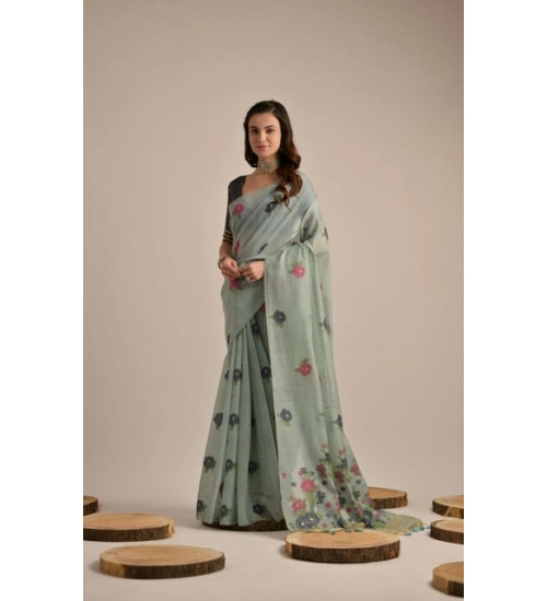 Women's Blended_Cotton Floral Motifs And Woven Buttas Saree With Unstitched Blouse 5.5Mtr (Teal) Women's Blended_Cotton Floral Motifs And Woven Buttas Saree With Unstitched Blouse 5.5Mtr (Teal)