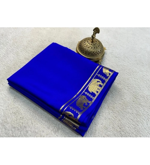 Women's Crepe Chit Pallu Solid Saree With Unstitched Blouse 5.5Mtr (Navy Blue)