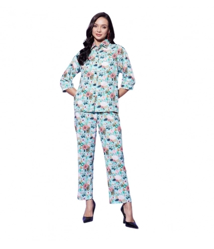 Women's Polyester Floral 3-4th Sleeve Co-Ord Set (Multicolor)