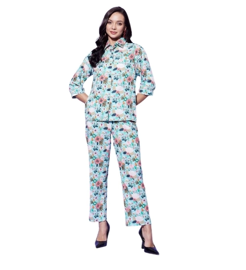 Women's Polyester Floral 3-4th Sleeve Co-Ord Set (Multicolor)