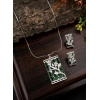 Women's Brass Silver Plated Pendant Set (Green)