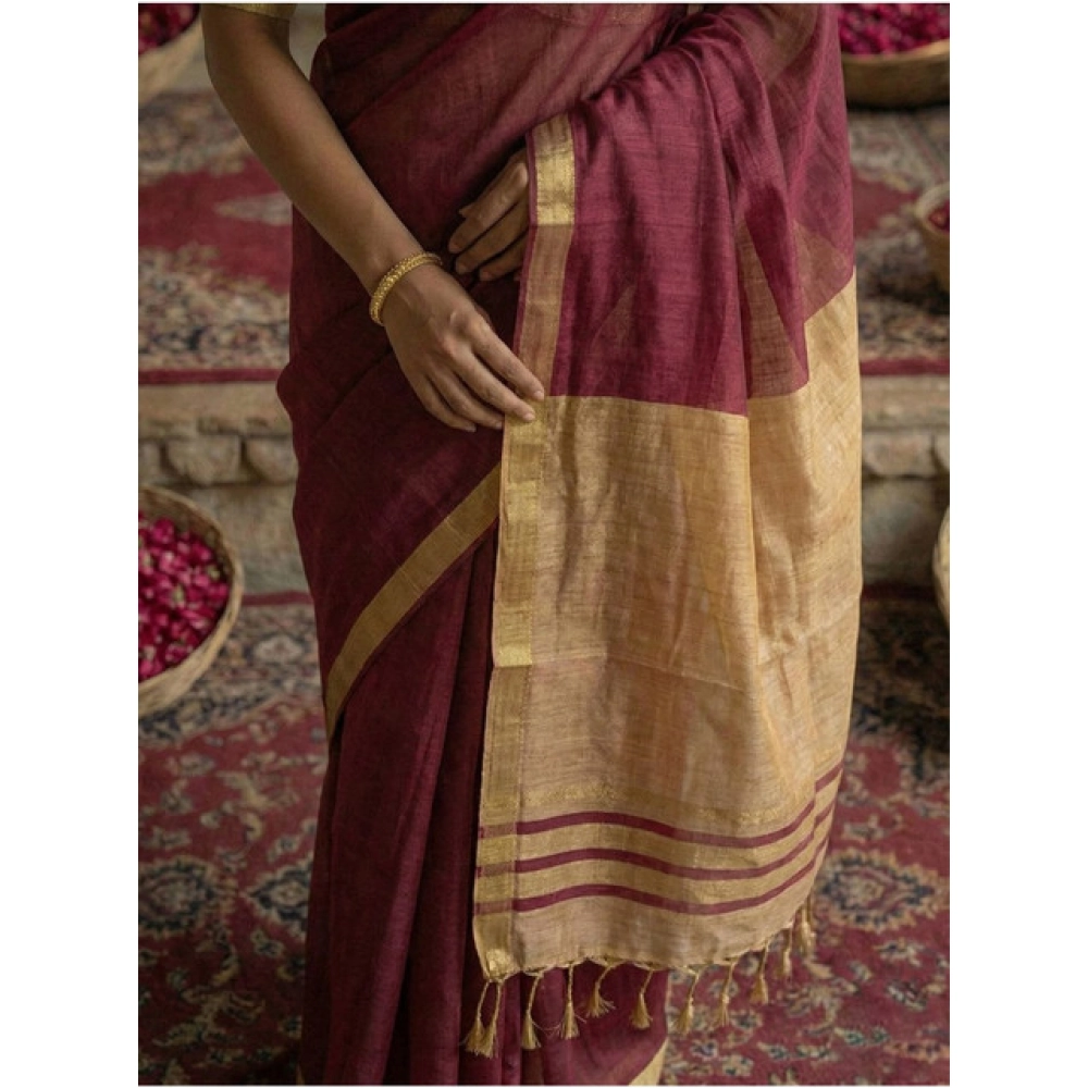 Women's Cotton Printed Saree With Unstitched Blouse 5.5Mtr (Wine) Women's Cotton Printed Saree With Unstitched Blouse 5.5Mtr (Wine)