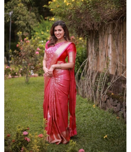 Women's Soft Lichi Silk Printed Saree With Unstitched Blouse 5.5Mtr (Pink) Women's Soft Lichi Silk Printed Saree With Unstitched Blouse 5.5Mtr (Pink)