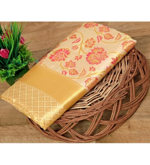 Women's Soft Lichi Silk Printed Saree With Unstitched Blouse 5.5Mtr (Gold)