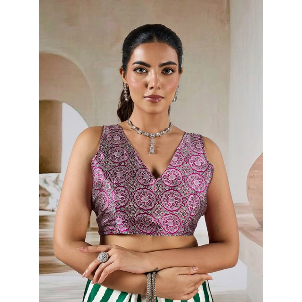 Women's Satin Crepe Printed Saree With Unstitched Blouse 5.5Mtr (Green)