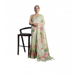 Women's Cotton Printed Saree With Unstitched Blouse 5.5 Mtr (Green)