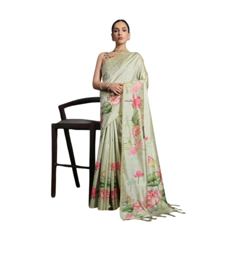 Women's Cotton Printed Saree With Unstitched Blouse 5.5 Mtr (Green)