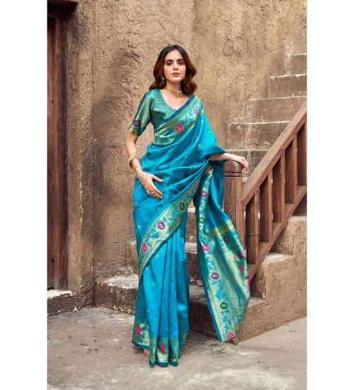 Women's Silk Blend Woven Saree With Unstitched Blouse 5.5 Mtr (Aqua_Blue) Women's Silk Blend Woven Saree With Unstitched Blouse 5.5 Mtr (Aqua_Blue)