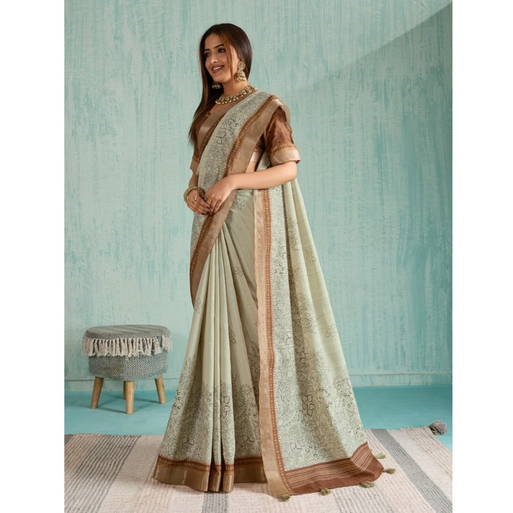 Women's Silk Blend Printed Saree With Unstitched Blouse 5.5Mtr (Green) Women's Silk Blend Printed Saree With Unstitched Blouse 5.5Mtr (Green)