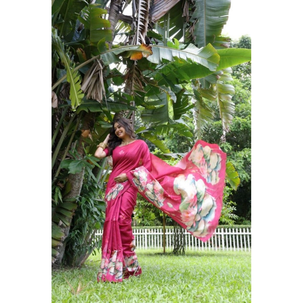 Women's Faux_Tussar Floral Saree With Unstitched Blouse 5.5Mtr (Pink) Women's Faux_Tussar Floral Saree With Unstitched Blouse 5.5Mtr (Pink)