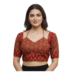 Women's Ajrakh Cotton Printed Sweetheart Padded Blouse (Red 38 Ready (Self Alterable 36–40)