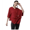 Women's Polyester Solid Cape Sleeve Top (Red)