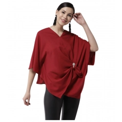 Women's Polyester Solid Cape Sleeve Top (Red)