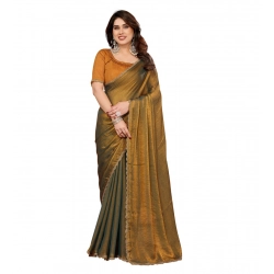 Women's Georgette Printed Saree With Unstitched Blouse 5.5Mtr (Gold)