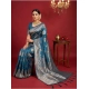 Women's Silk Blend Printed Saree With Unstitched Blouse 5.5Mtr (Teal Blue)