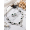 Women's Brass Silver Plated Necklace set (Green)