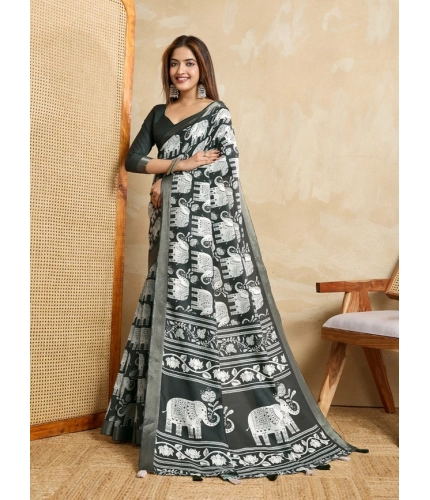 Women's Silk Blend Printed Saree With Unstitched Blouse 5.5Mtr (Green) Women's Silk Blend Printed Saree With Unstitched Blouse 5.5Mtr (Green)