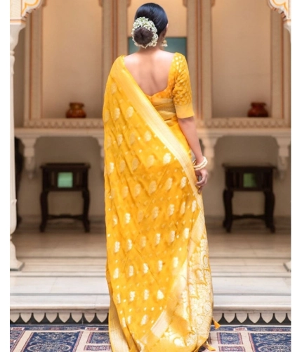 Women's Soft Lichi Silk Printed Saree With Unstitched Blouse 5.5Mtr (Yellow) Women's Soft Lichi Silk Printed Saree With Unstitched Blouse 5.5Mtr (Yellow)