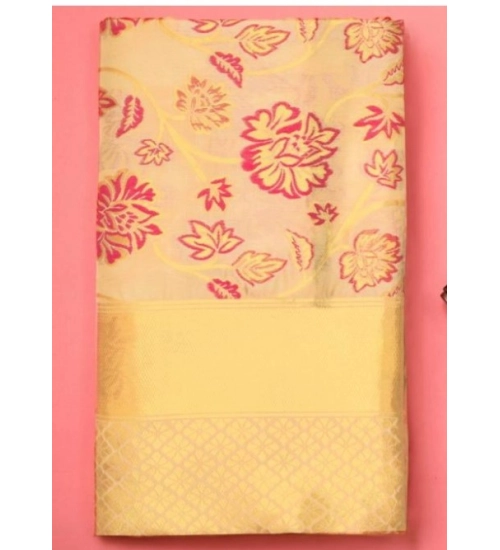 Women's Soft Lichi Silk Printed Saree With Unstitched Blouse 5.5Mtr (Gold)