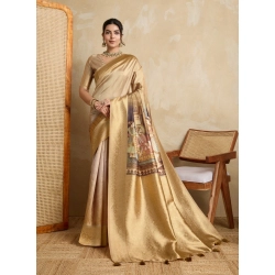 Women's Silk Printed Saree With Unstitched Blouse 5.5Mtr (Gold)