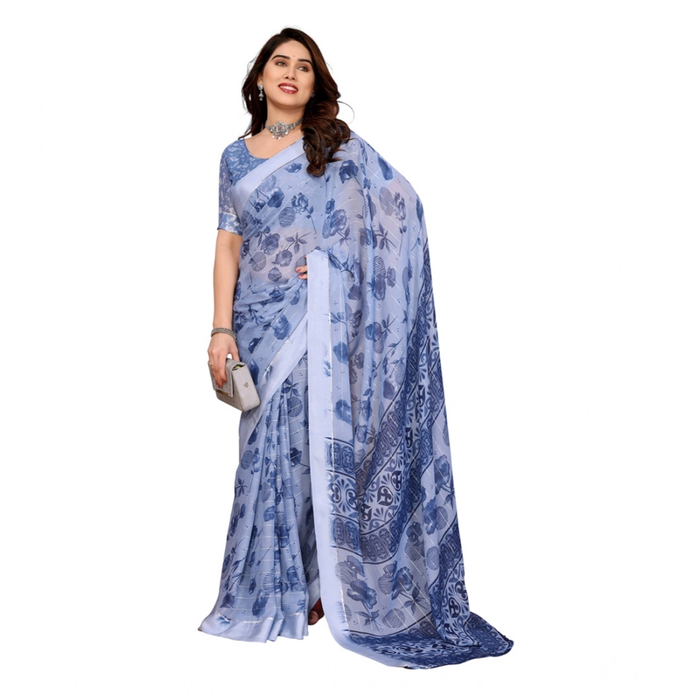 Women's Georgette Printed Saree With Unstitched Blouse 5.5Mtr (Light Blue) Women's Georgette Printed Saree With Unstitched Blouse 5.5Mtr (Light Blue)
