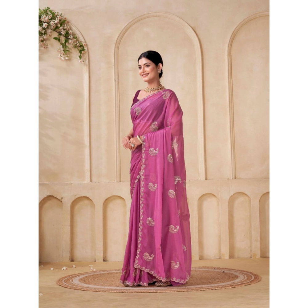 Women's Digital Printed  Georgette Saree With Unstitched Blouse (Pink, 5-6 Mtrs)