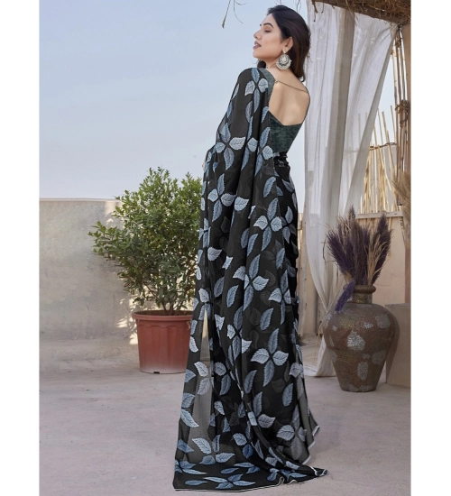 Women's Chiffon Printed Saree With Unstitched Blouse 5.5Mtr (Black) Women's Chiffon Printed Saree With Unstitched Blouse 5.5Mtr (Black)