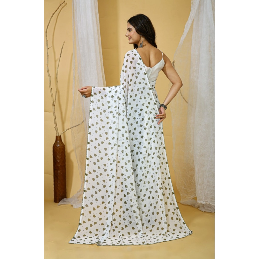 Women's Georgette Printed Saree With Unstitched Blouse 5.5Mtr (White-Grey) Women's Georgette Printed Saree With Unstitched Blouse 5.5Mtr (White-Grey)
