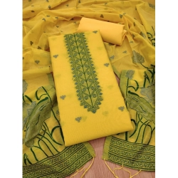 Women's Banarasi Silk Printed Unstitched Salwar Suit Material With Dupatta (Yellow, 3Mtrs)
