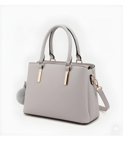 Women's PU Leather Solid Shoulder Zipper Handbag (Grey)