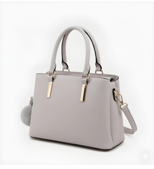 Women's PU Leather Solid Shoulder Zipper Handbag (Grey)