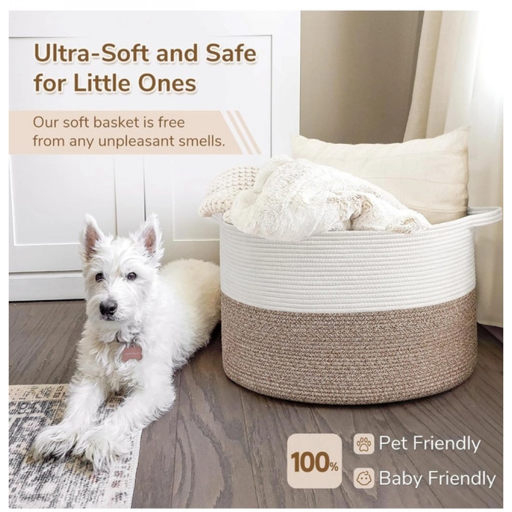 Cotton Kidi- 16x14 Inch Pack of 1 Storage Basket For Clothes (Kidi-White)