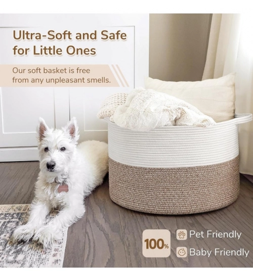 Cotton Kidi- 16x14 Inch Pack of 1 Storage Basket For Clothes (Kidi-White)