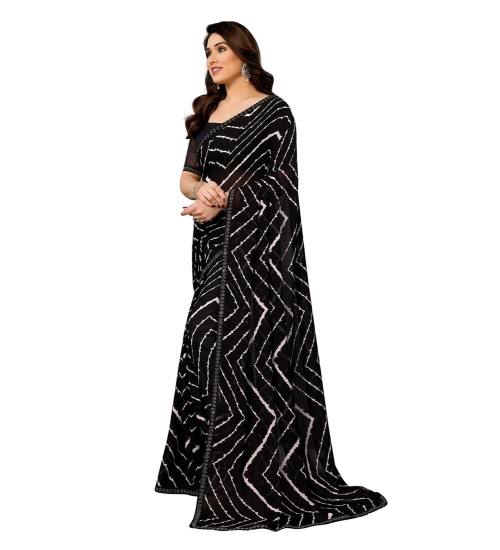 Women's Georgette Printed Saree With Unstitched Blouse 5.5Mtr (Black)