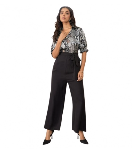 Women's Satin And Polyester Floral Half Sleeves Jumpsuit (Grey - Black)