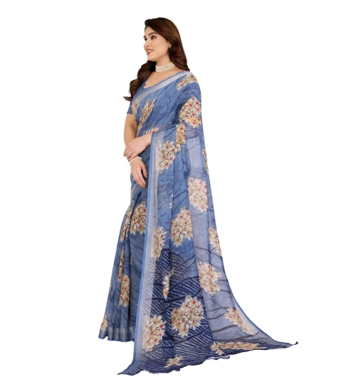 Women's Georgette Printed Saree With Unstitched Blouse 5.5Mtr (Blue)