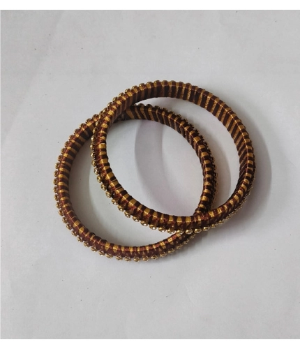 Women's Plastic Silk Thread Bangles (Gold-Dark Brown, Size: 2.6)