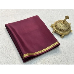 Women's Crepe Chit Pallu Solid Saree With Unstitched Blouse 5.5Mtr (Brown)