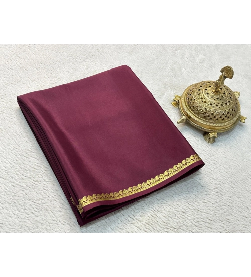 Women's Crepe Chit Pallu Solid Saree With Unstitched Blouse 5.5Mtr (Brown)
