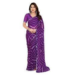 Women's Georgette Printed Saree With Unstitched Blouse 5.5Mtr (Purple)
