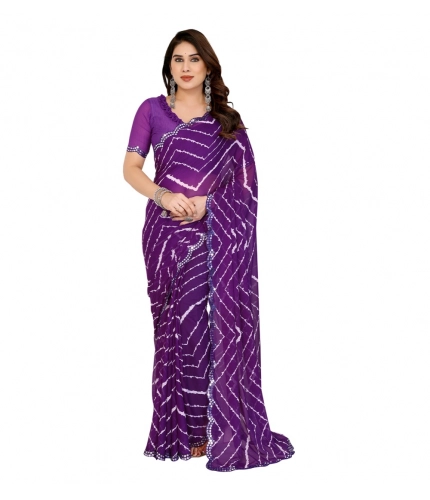 Women's Georgette Printed Saree With Unstitched Blouse 5.5Mtr (Purple)